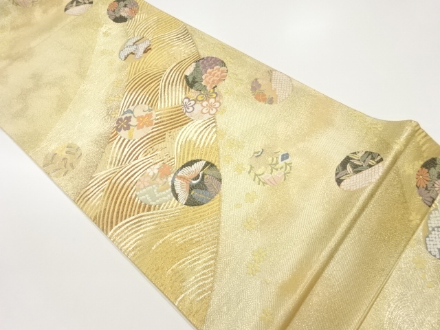 波に丸文・草花・鶴模様織出し袋帯 | 宗 sou::お茶道具・着物のお店